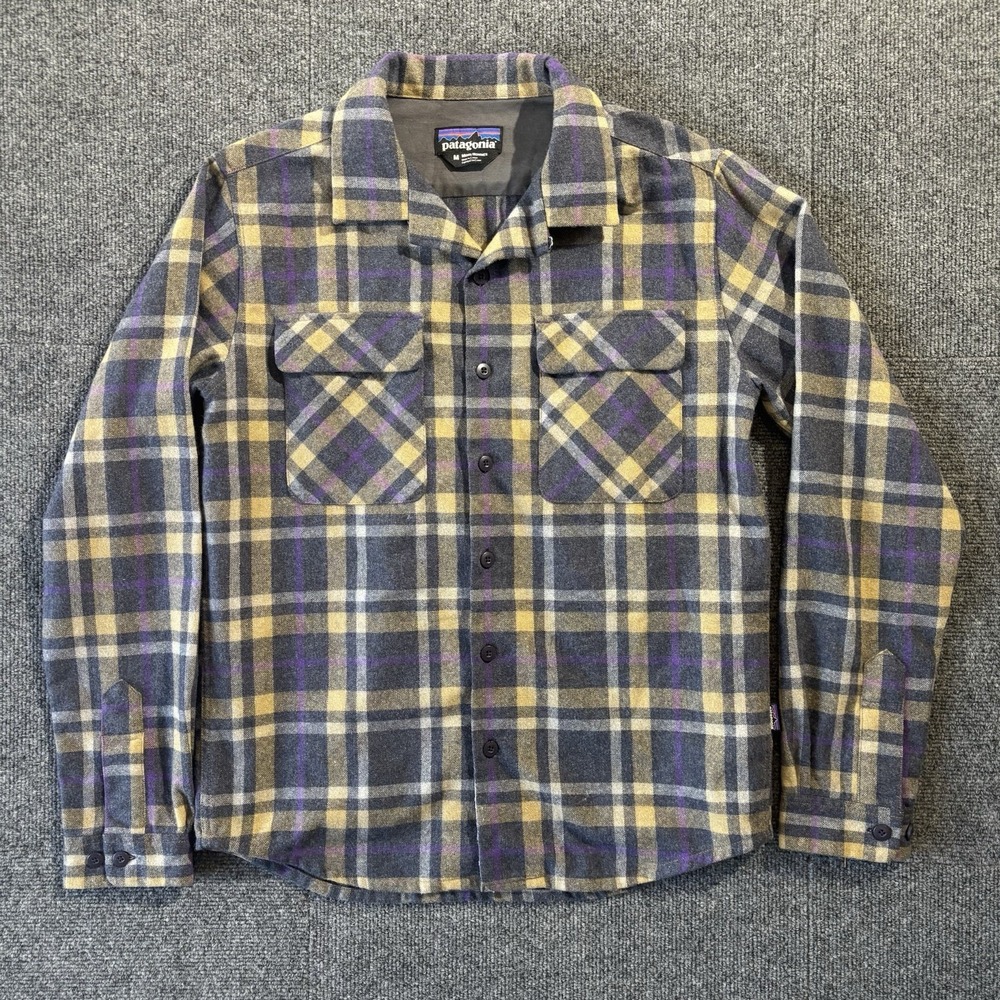 Patagonia Recycle Wool Shirt Mens Medium Flap Pocket Retro Plaid Long Sleeve - Picture 2 of 9